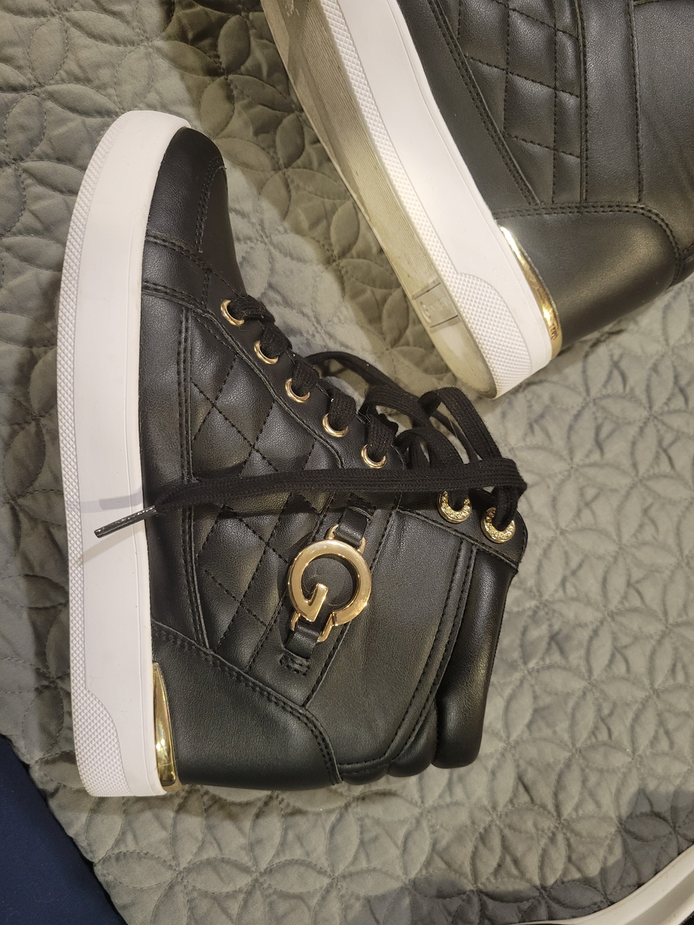 G by Guess Black Quilted High-Top Sneakers with Gold Hardware